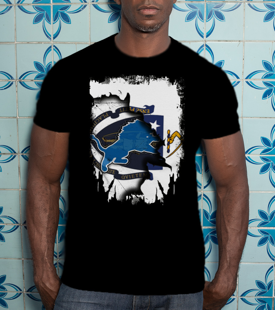 Detroit Lions And Massachusetts Flag United T-Shirt