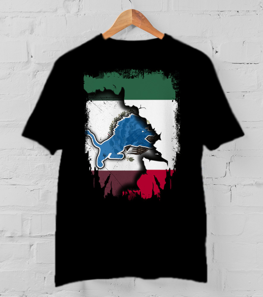 Together Mexico Detroit Lions Flag Fusion T-Shirt
