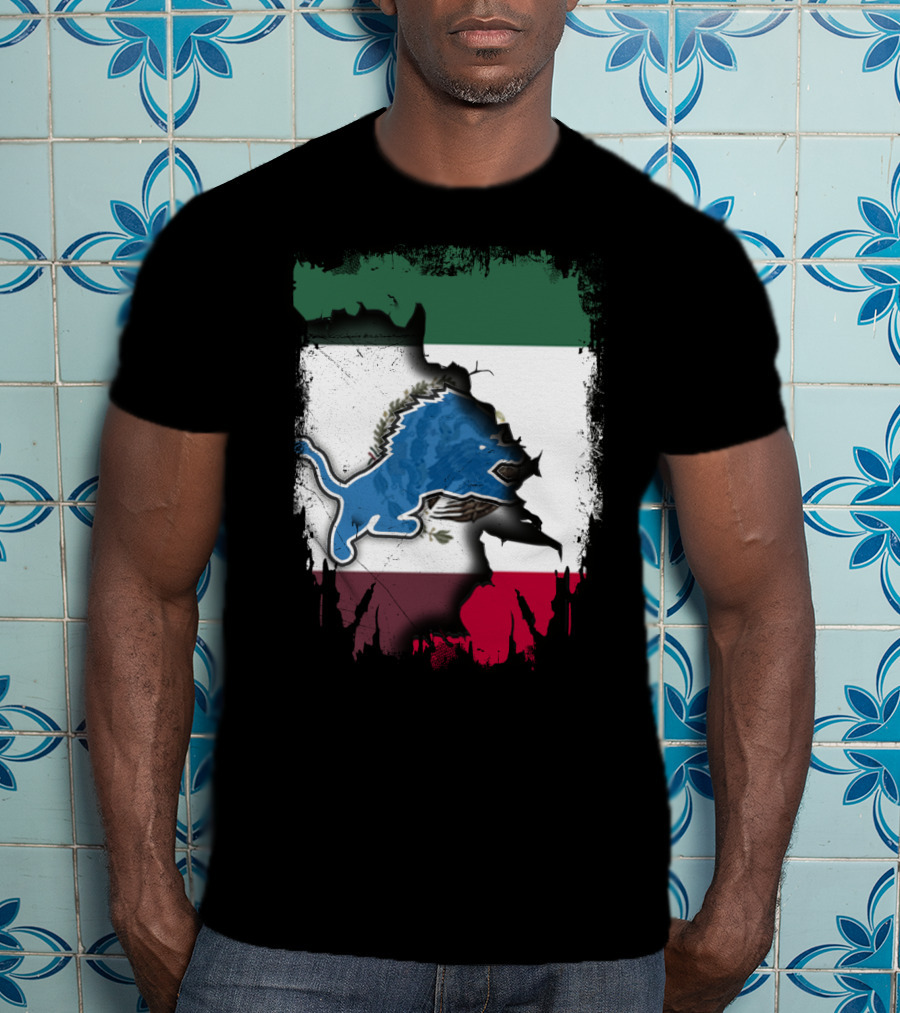 Together Mexico Detroit Lions Flag Fusion T-Shirt