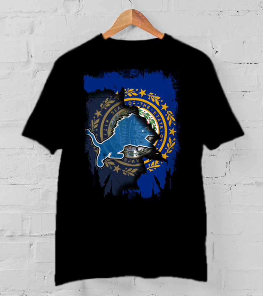 New Hampshire State Seal With Detroit Lions T-Shirt