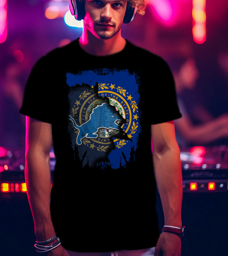 New Hampshire State Seal With Detroit Lions T-Shirt