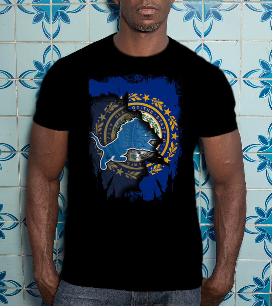 New Hampshire State Seal With Detroit Lions T-Shirt
