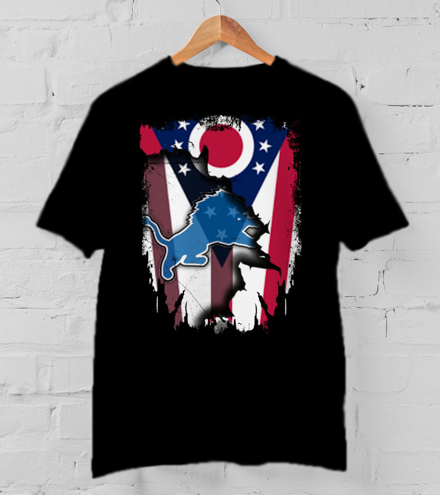 Ohio Flag With Detroit Lions Star-Spangled T-Shirt