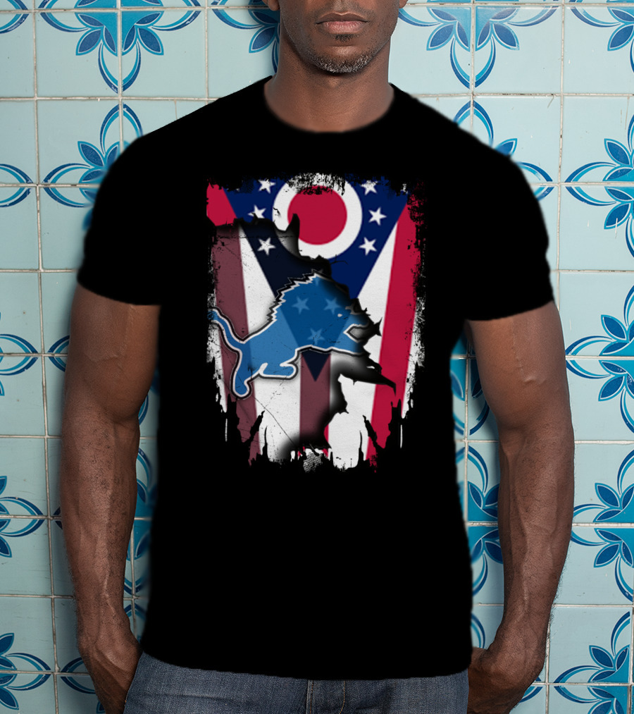 Ohio Flag With Detroit Lions Star-Spangled T-Shirt