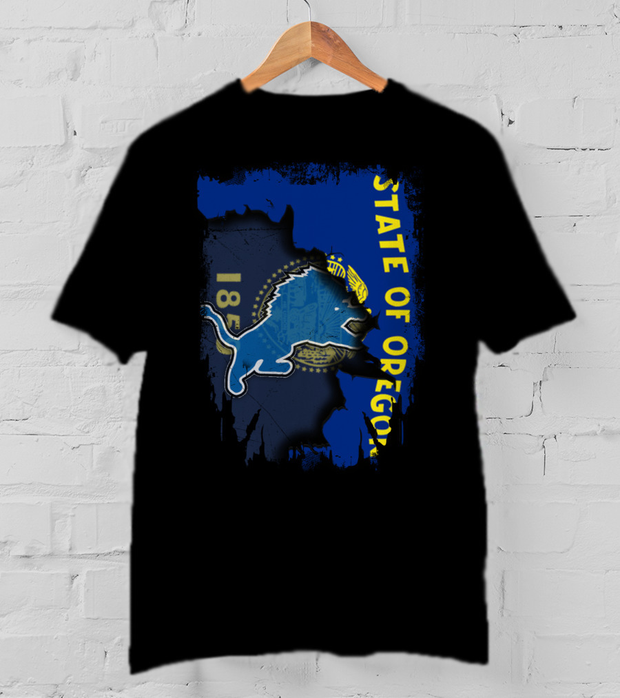 State Of Oregon 1859 With Detroit Lions Mashup T-Shirt