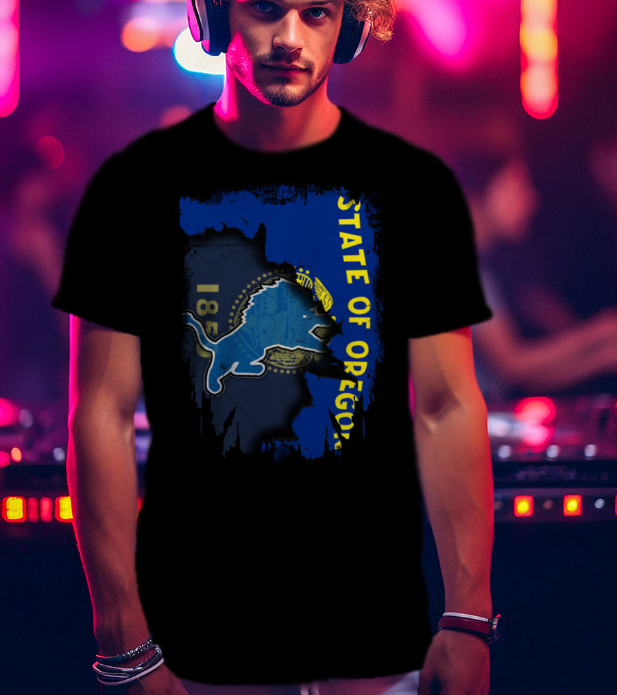 State Of Oregon 1859 With Detroit Lions Mashup T-Shirt