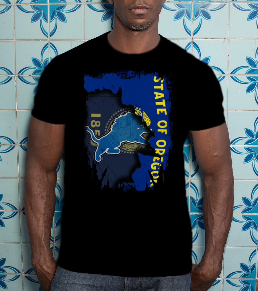 State Of Oregon 1859 With Detroit Lions Mashup T-Shirt
