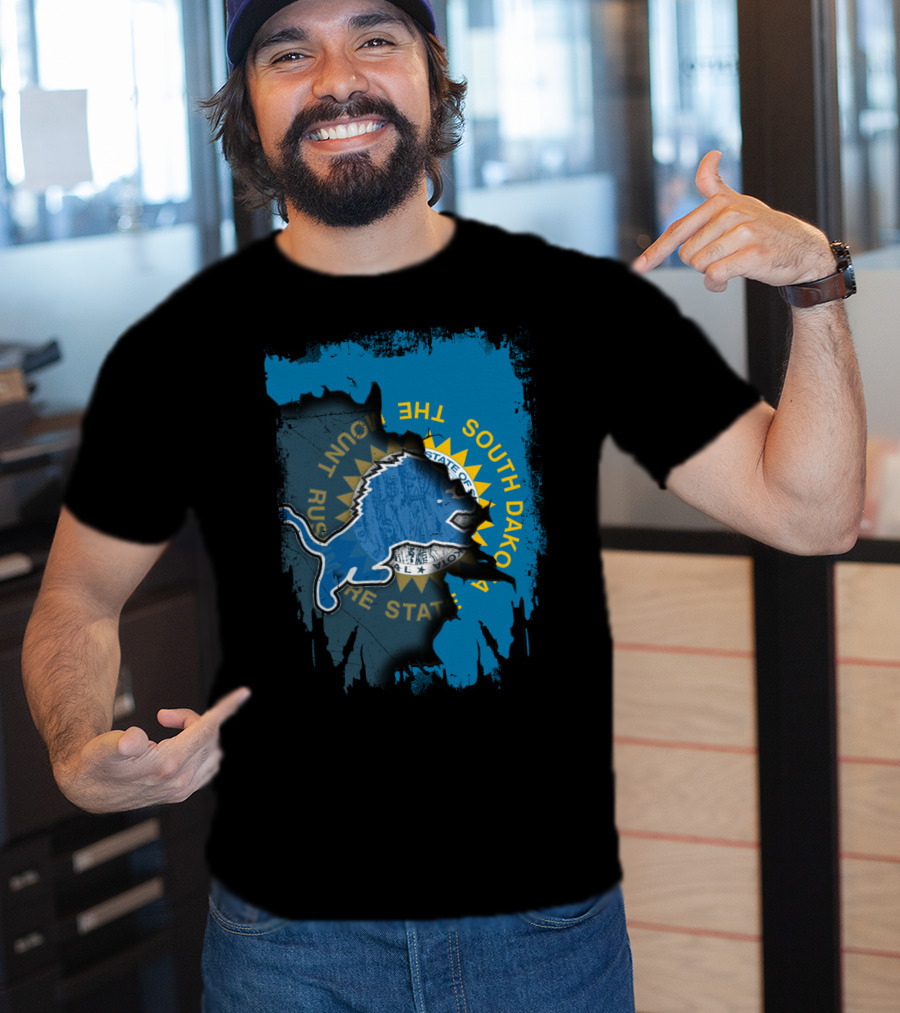South Dakota With Detroit Lions State Pride T-Shirt