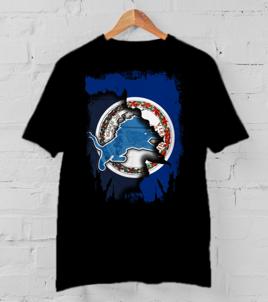 Virginia Detroit Lions Logo Fusion With State Seal T-Shirt