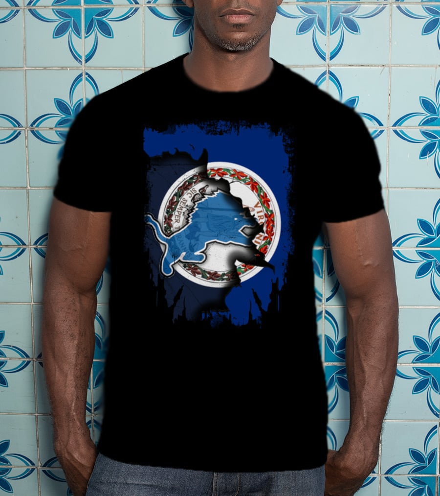 Virginia Detroit Lions Logo Fusion With State Seal T-Shirt