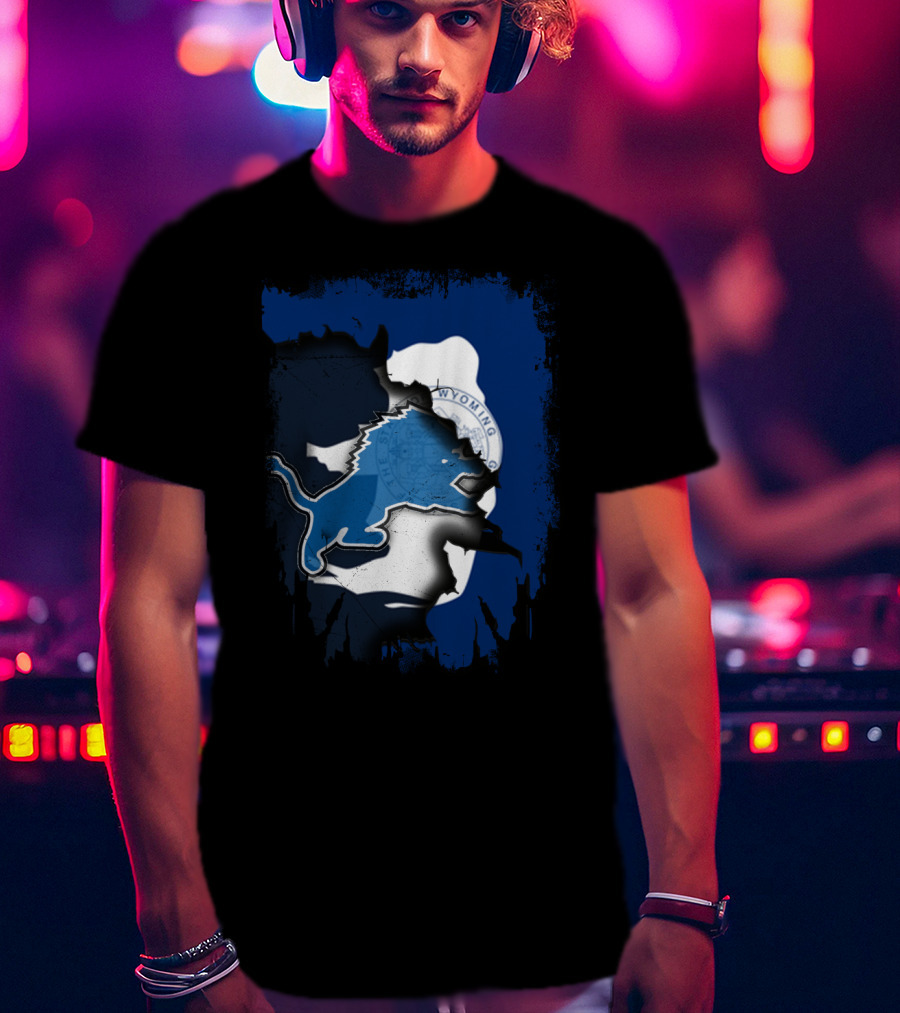 Wyoming Pride With Blue Lion Emblem T-Shirt