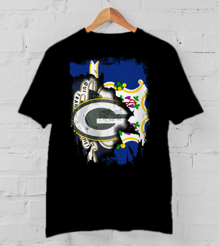 Connecticut Pride With Green Bay Packers Logo Fusion T-Shirt