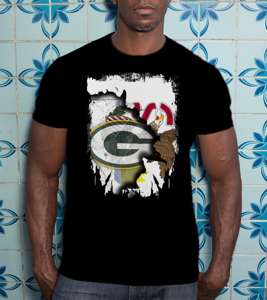 Illinois State Flag Blended With Green Bay Packers T-Shirt