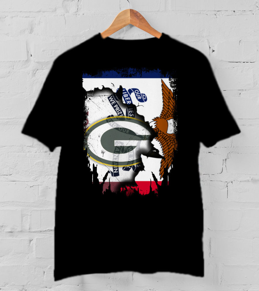 Iowa State Flag With Green Bay Packers Logo Eagle T-Shirt