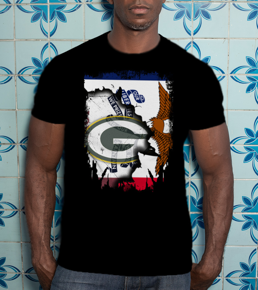 Iowa State Flag With Green Bay Packers Logo Eagle T-Shirt