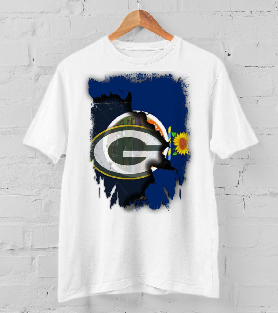 Kansas State Flag With Green Bay Packers Logo And Sunflower T-Shirt