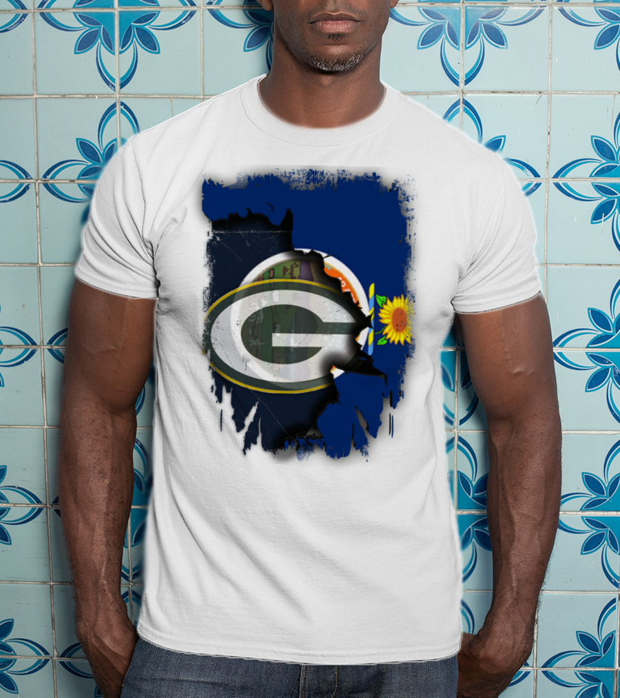 Kansas State Flag With Green Bay Packers Logo And Sunflower T-Shirt