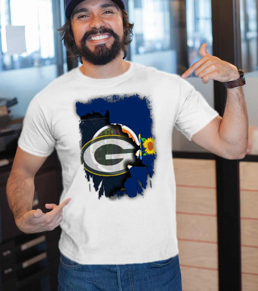 Kansas State Flag With Green Bay Packers Logo And Sunflower T-Shirt