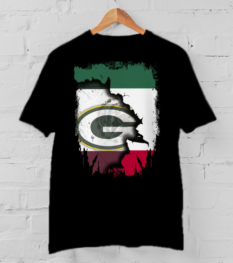 Mexico Flag With Green Bay Packers T-Shirt