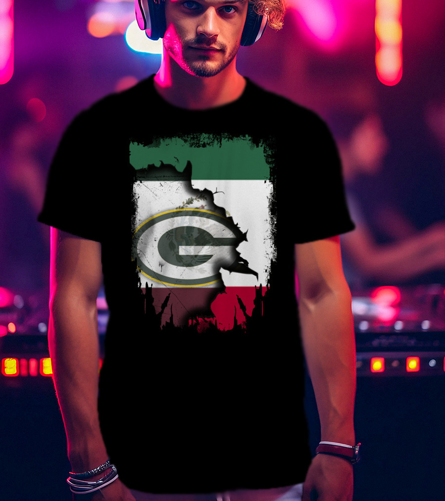 Mexico Flag With Green Bay Packers T-Shirt