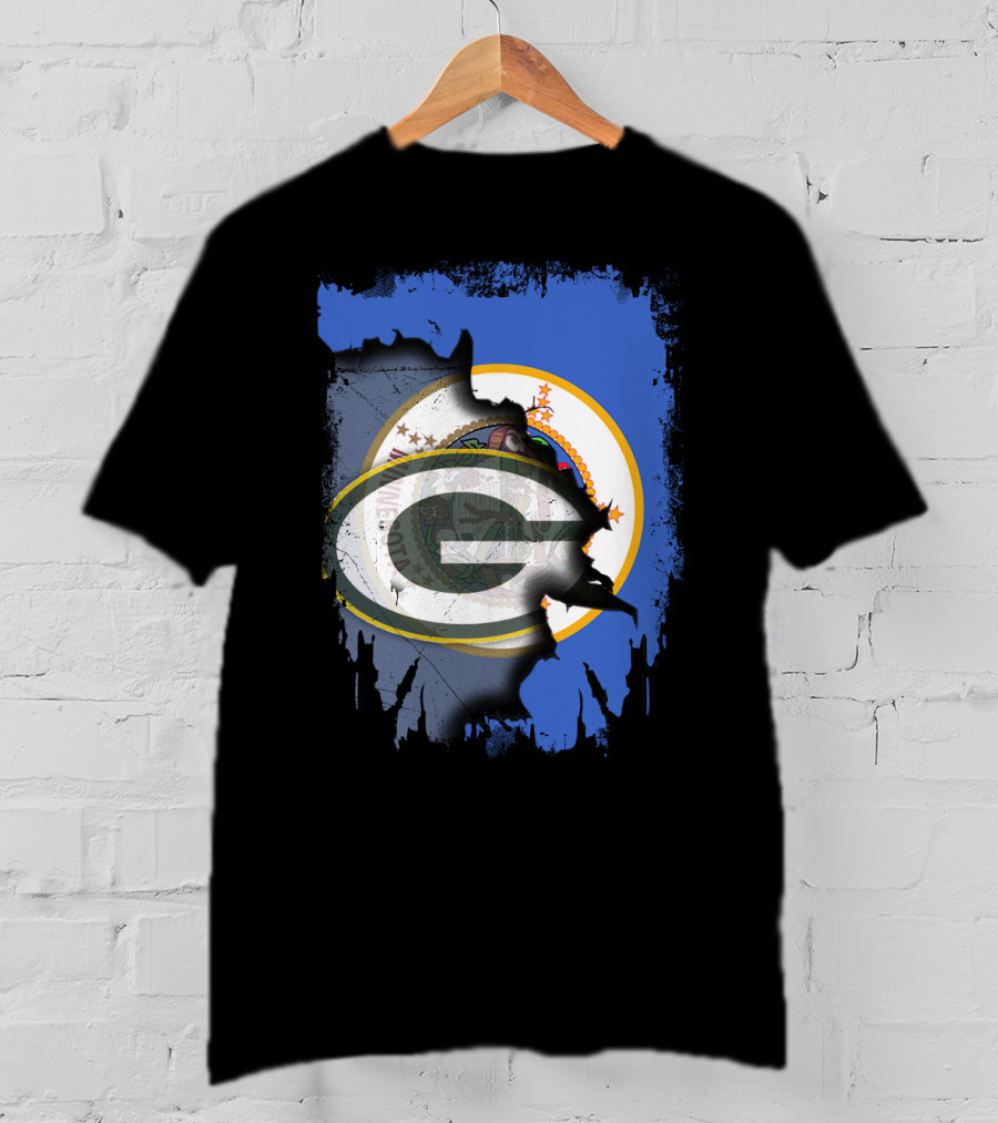 Minnesota Flag Ripped To Reveal Green Bay Packers T-Shirt