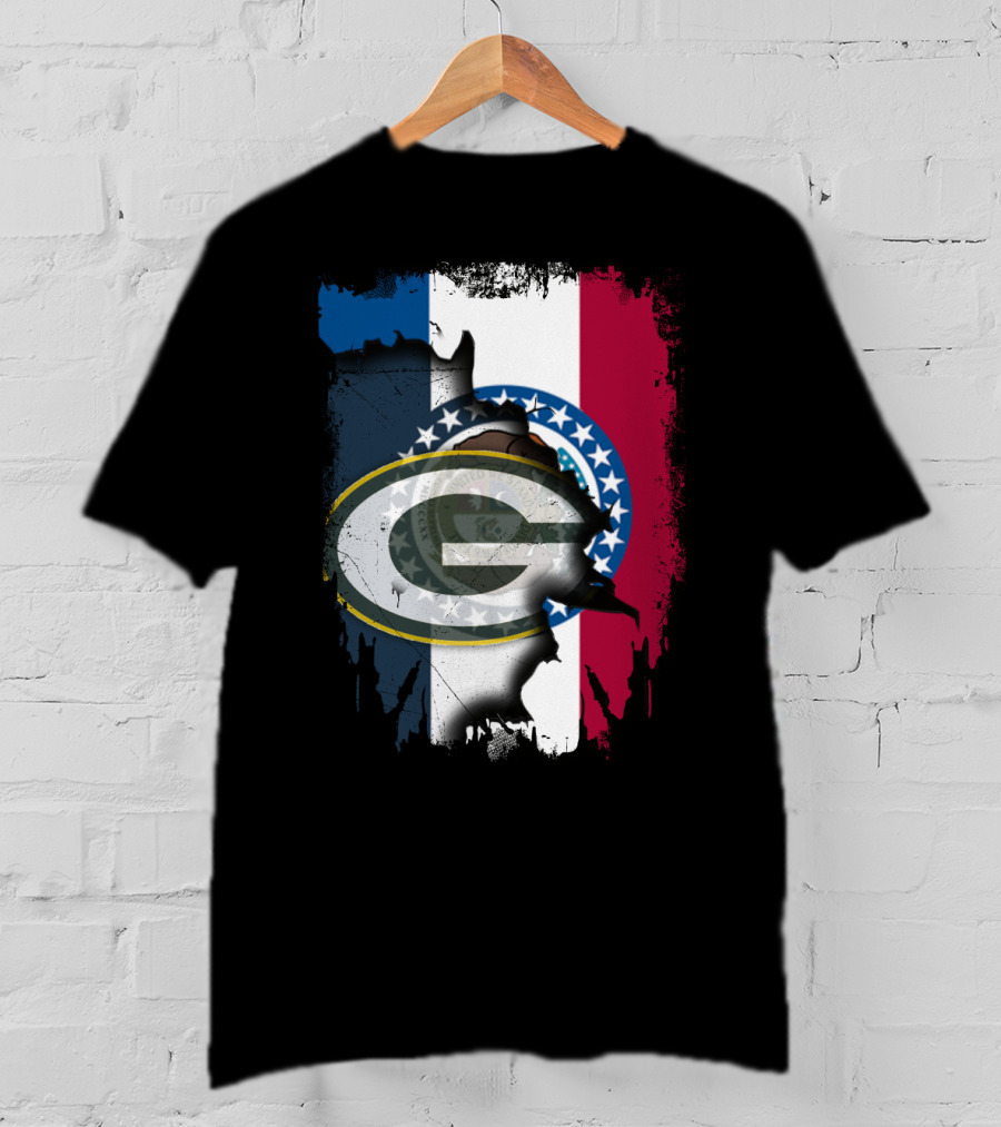 Missouri Flag With Green Bay Packers Logo Fusion T-Shirt