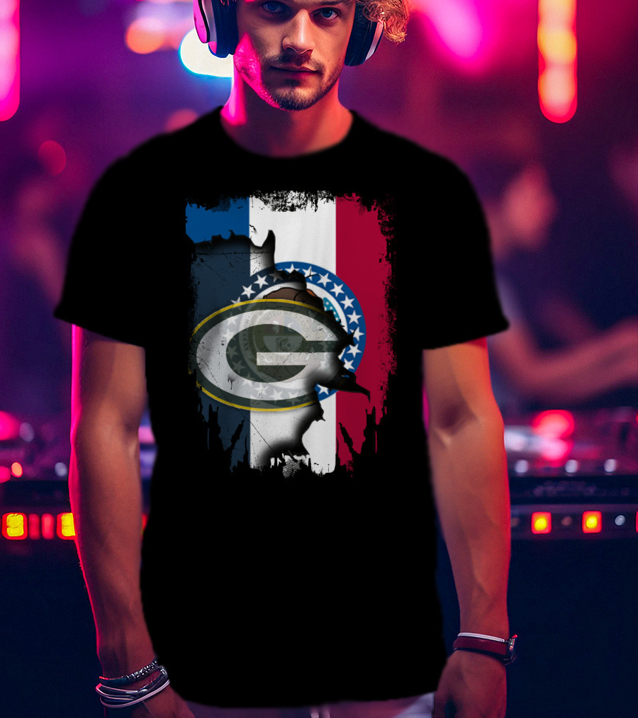 Missouri Flag With Green Bay Packers Logo Fusion T-Shirt