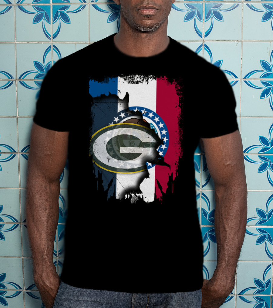 Missouri Flag With Green Bay Packers Logo Fusion T-Shirt