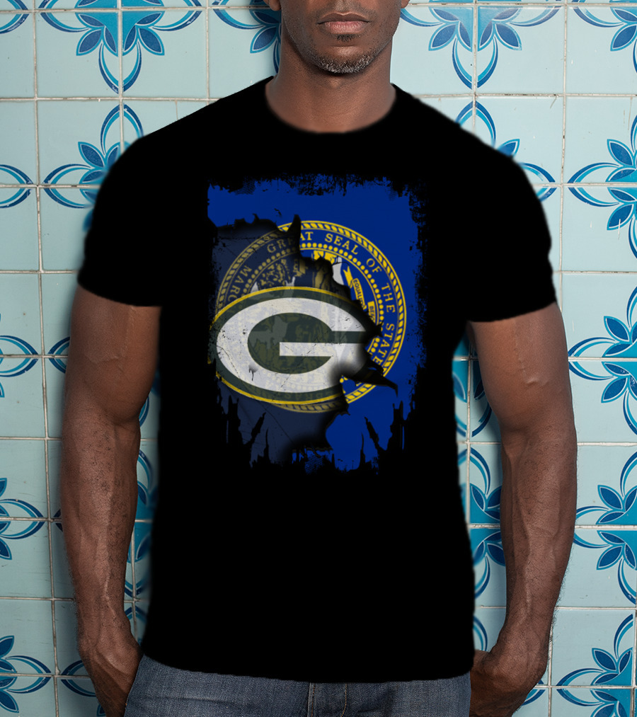 Nebraska State Seal With Packers Logo Fusion T-Shirt