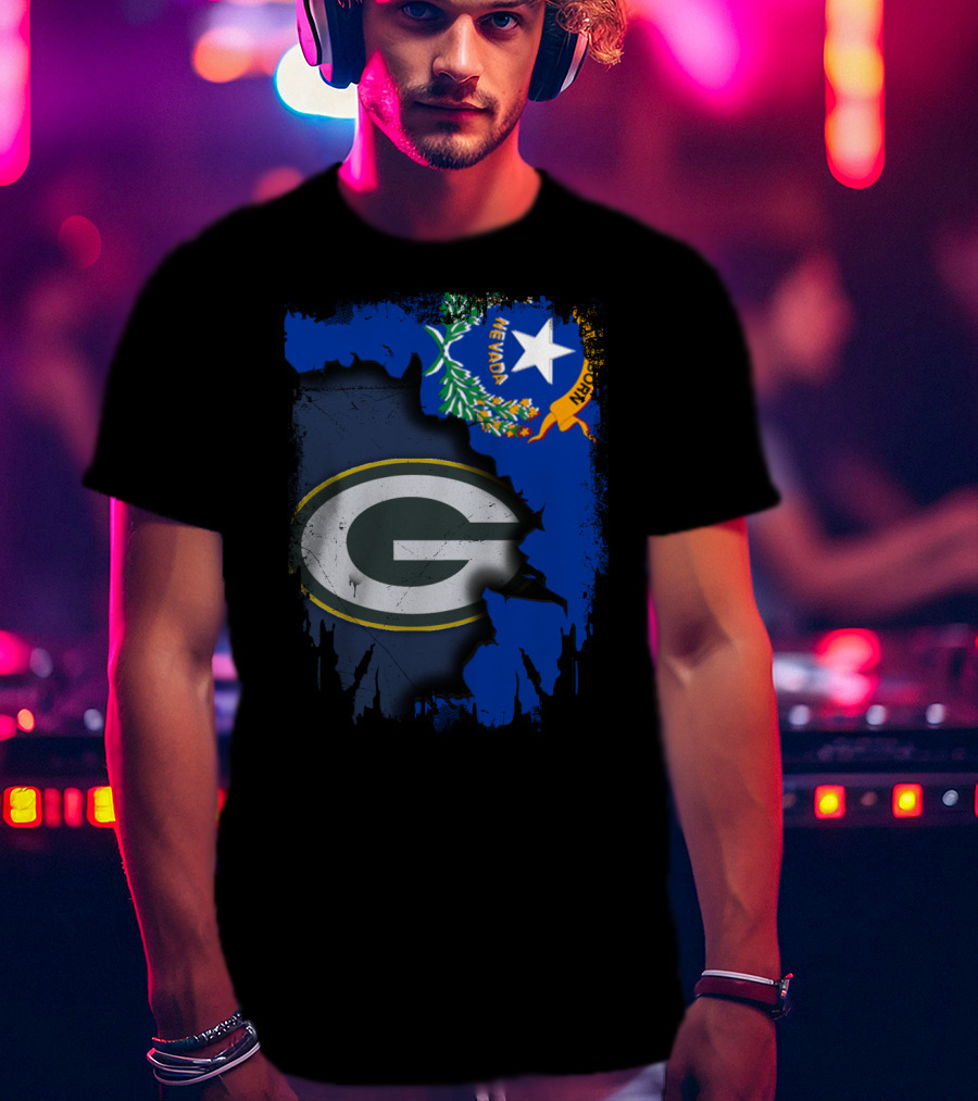 Nevada State Pride With Green Bay Packers Logo Fusion T-Shirt