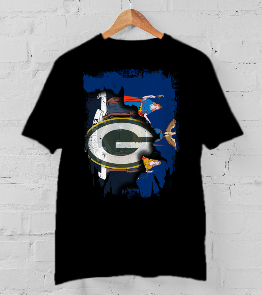 New York State Symbol With Green Bay Packers Logo Fusion T-Shirt