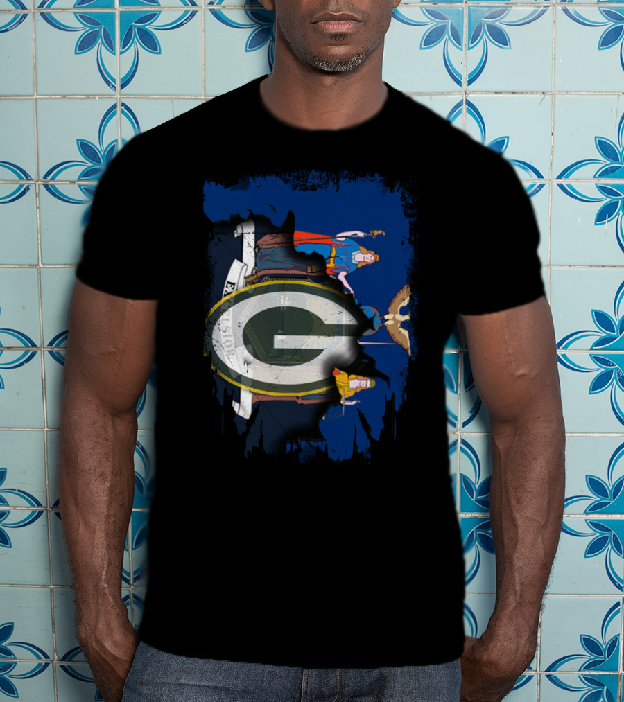New York State Symbol With Green Bay Packers Logo Fusion T-Shirt