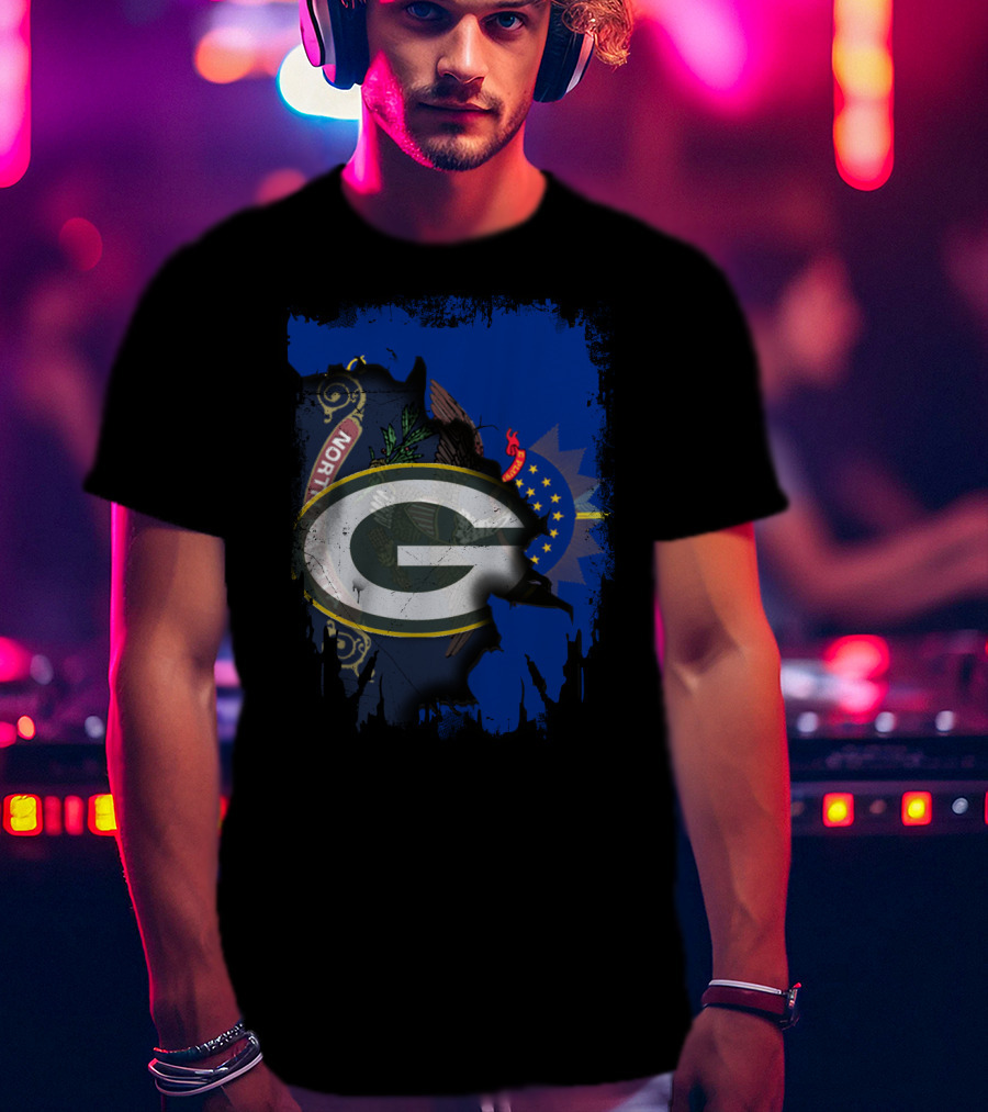 Green Bay Packers Logo Overlaid On North Dakota Flag T-Shirt