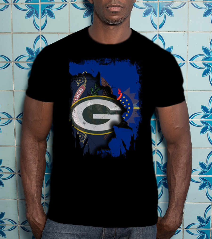 Green Bay Packers Logo Overlaid On North Dakota Flag T-Shirt