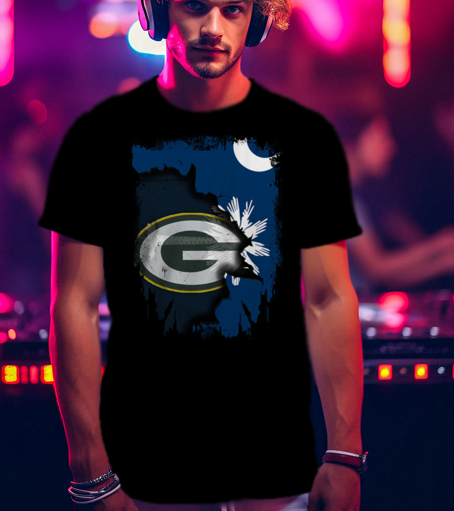 South Carolina And Packers Logo Blend With Crescent Moon And Palmetto Tree T-Shirt