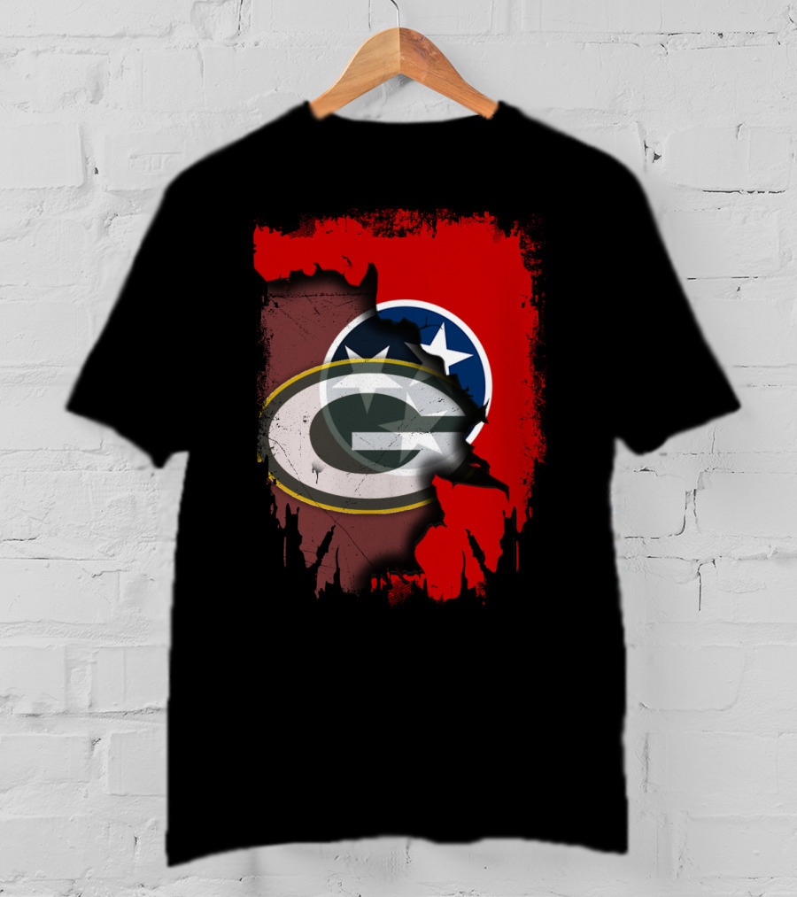 Together Tennessee With Green Bay Packers Logo Over Tennessee Flag T-Shirt