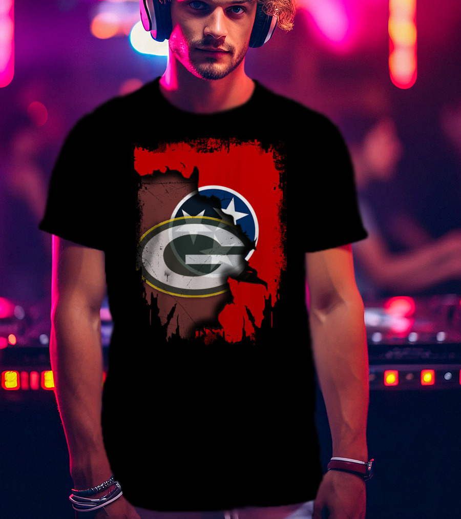 Together Tennessee With Green Bay Packers Logo Over Tennessee Flag T-Shirt