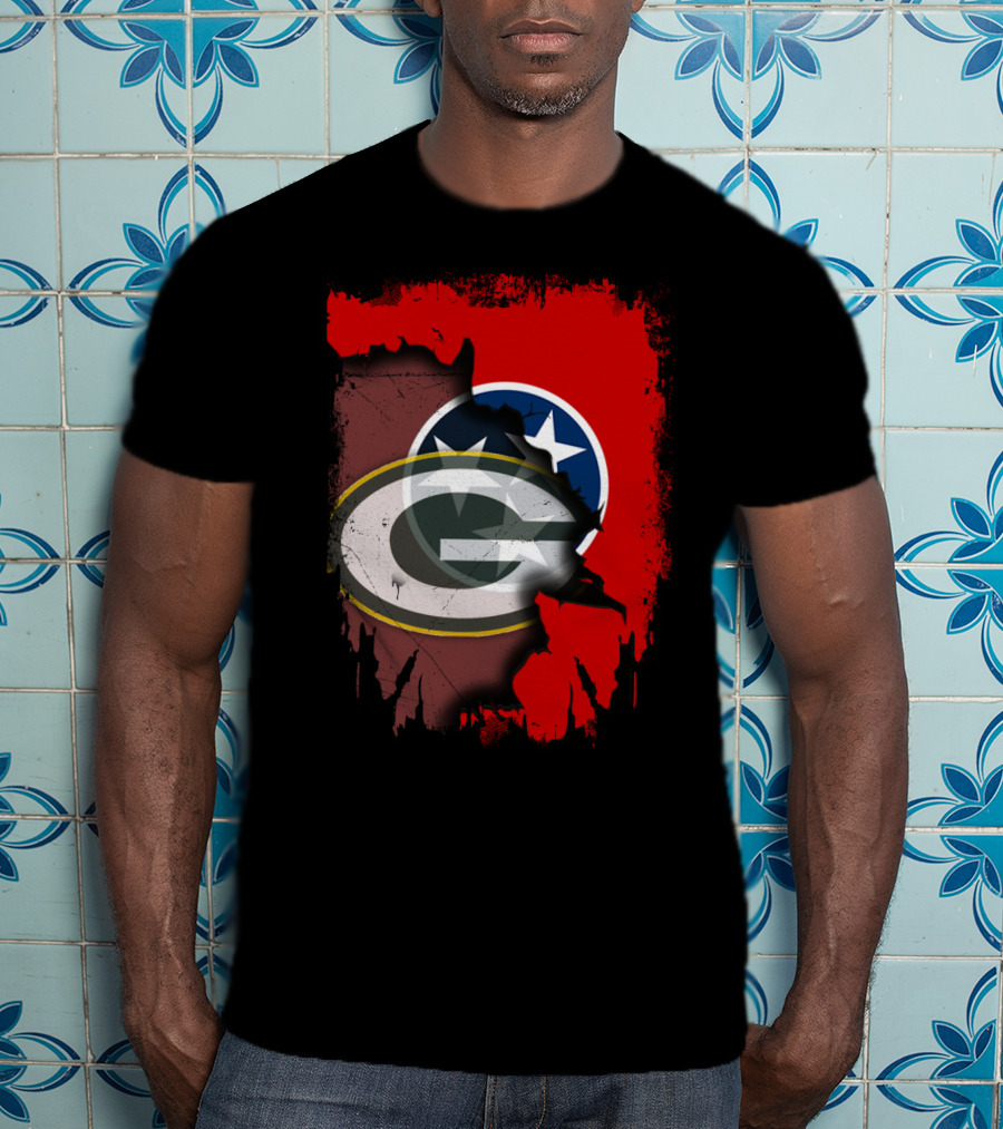 Together Tennessee With Green Bay Packers Logo Over Tennessee Flag T-Shirt