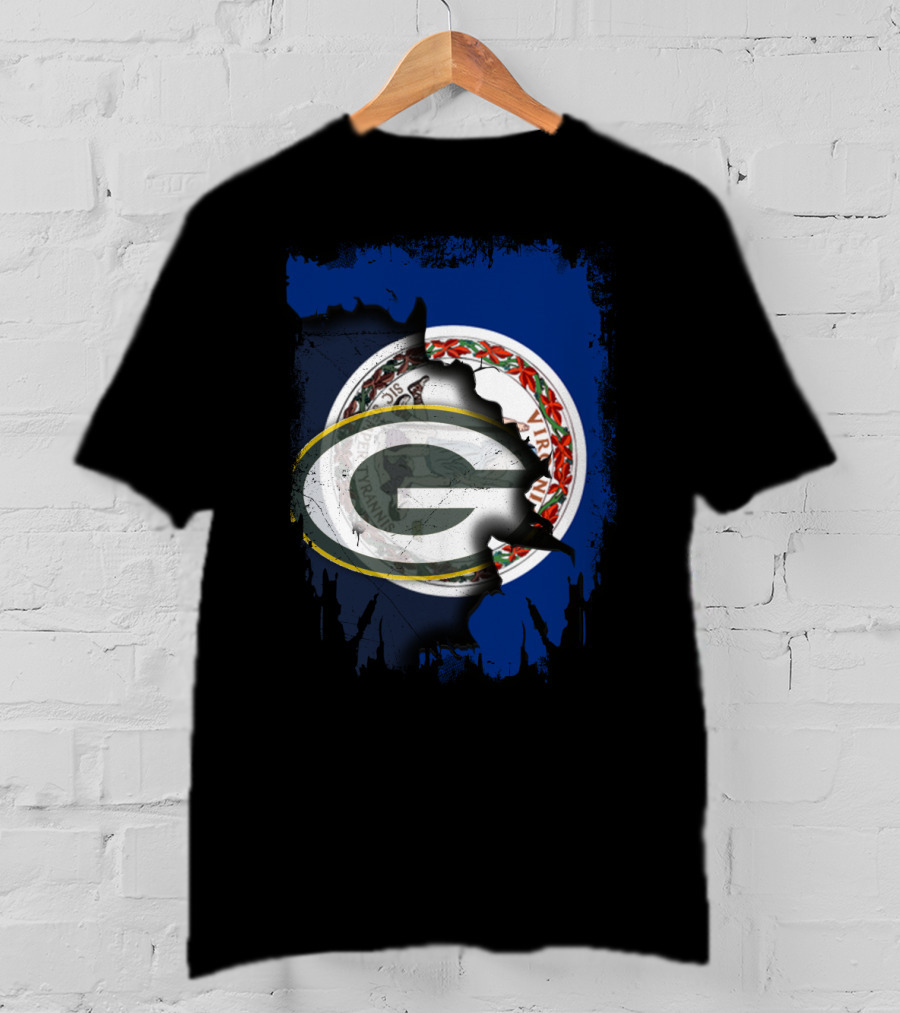 Virginia State Flag With Green Bay Packers Logo Fusion T-Shirt