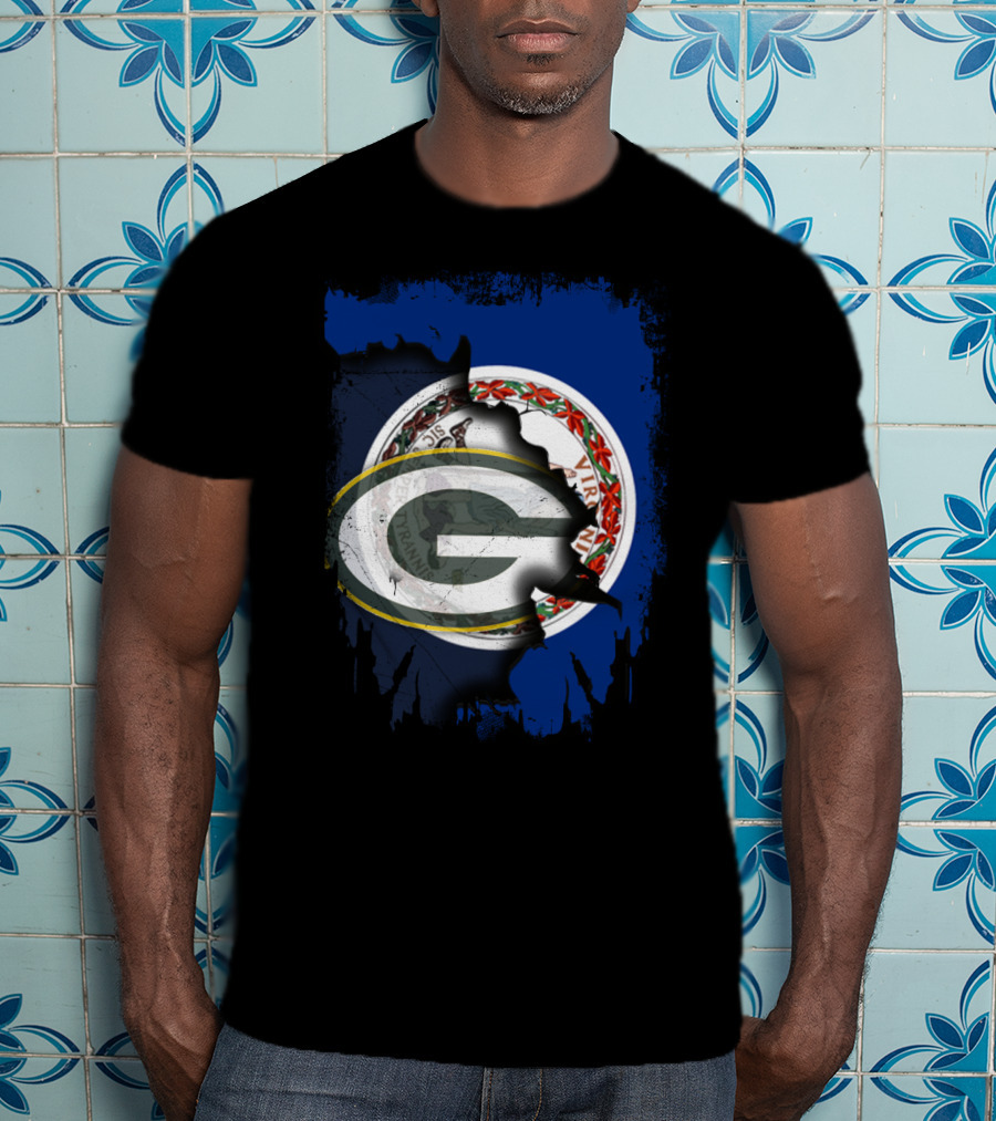Virginia State Flag With Green Bay Packers Logo Fusion T-Shirt