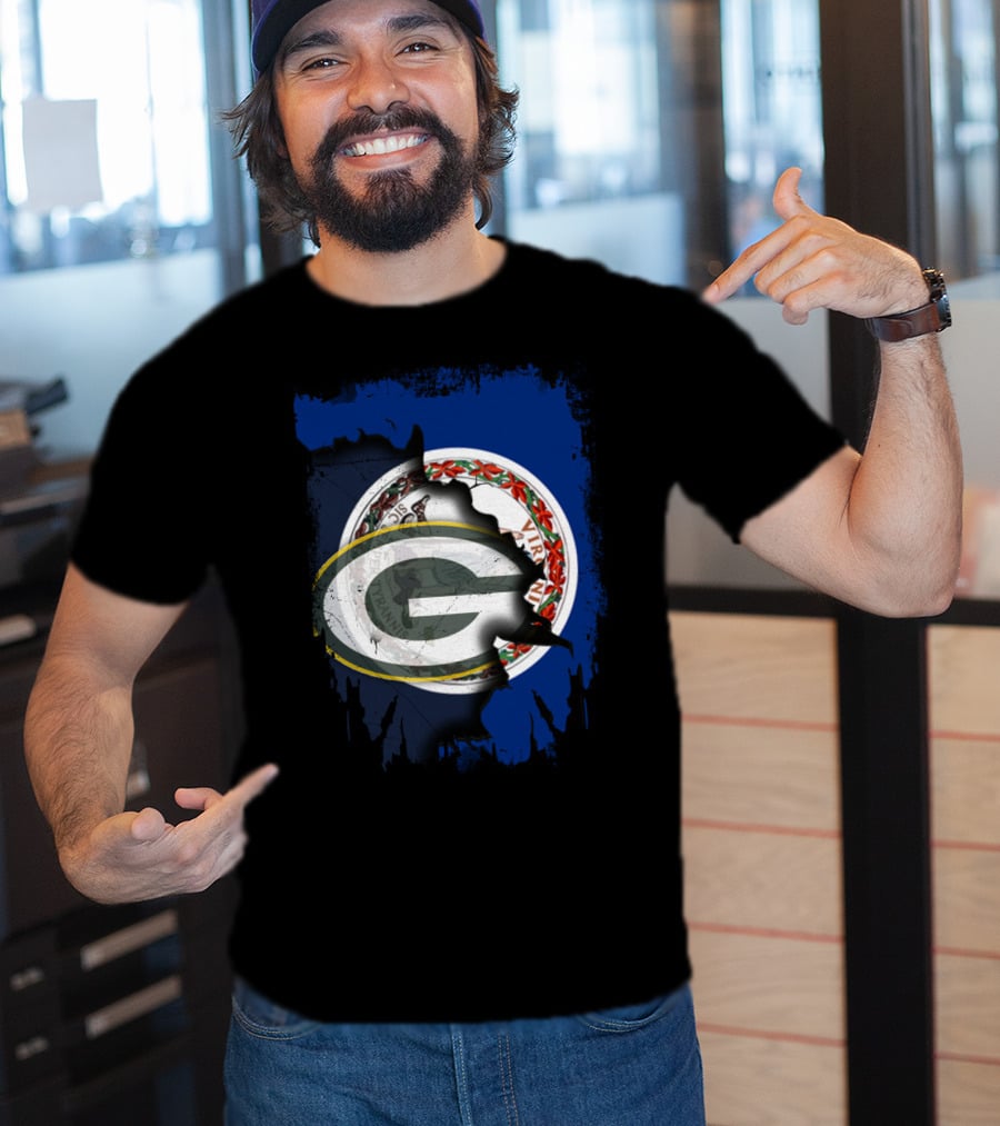 Virginia State Flag With Green Bay Packers Logo Fusion T-Shirt