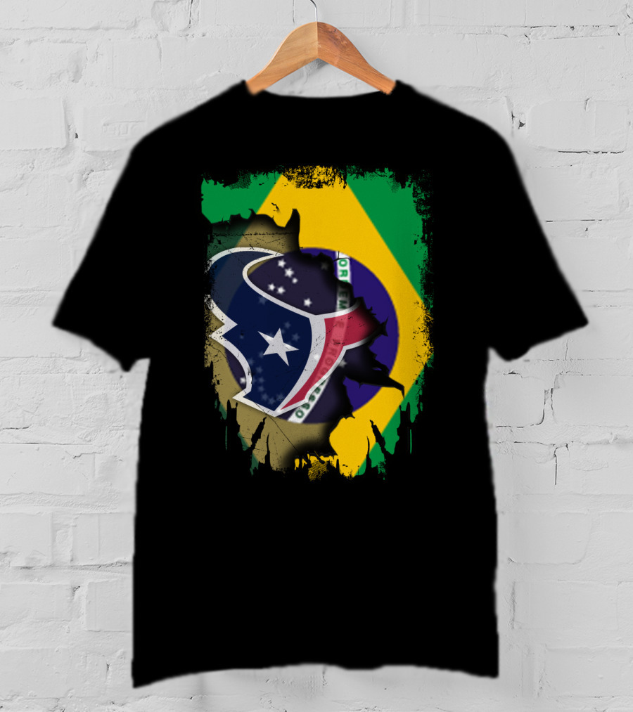 Brazilian Flag And Texans Logo Integration: Together Brazil With Texans T-Shirt