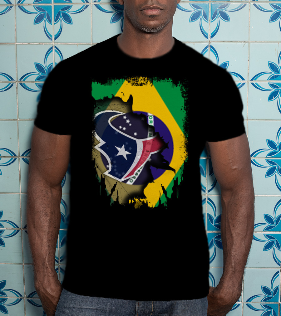 Brazilian Flag And Texans Logo Integration: Together Brazil With Texans T-Shirt