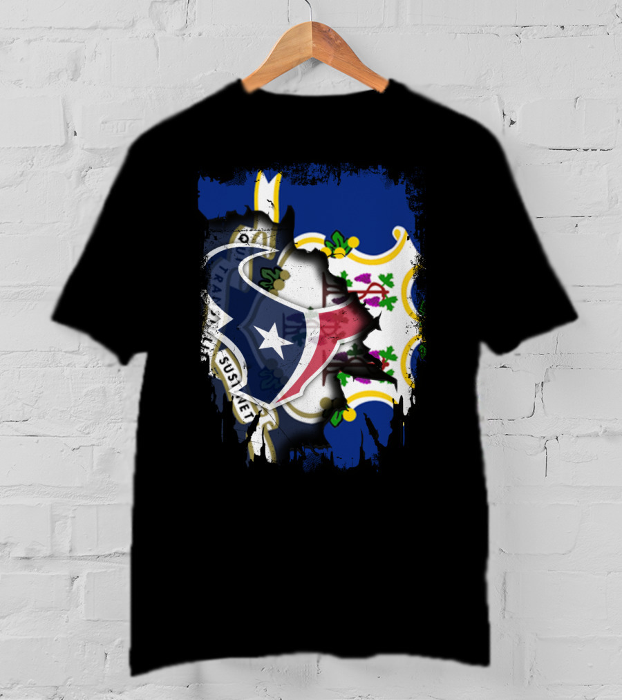Connecticut State Pride With Texans NFL Team Collaboration T-Shirt