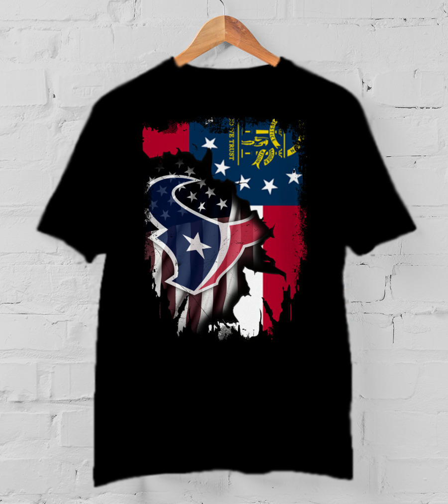 Georgia Flag With Texans Logo Fusion T-Shirt