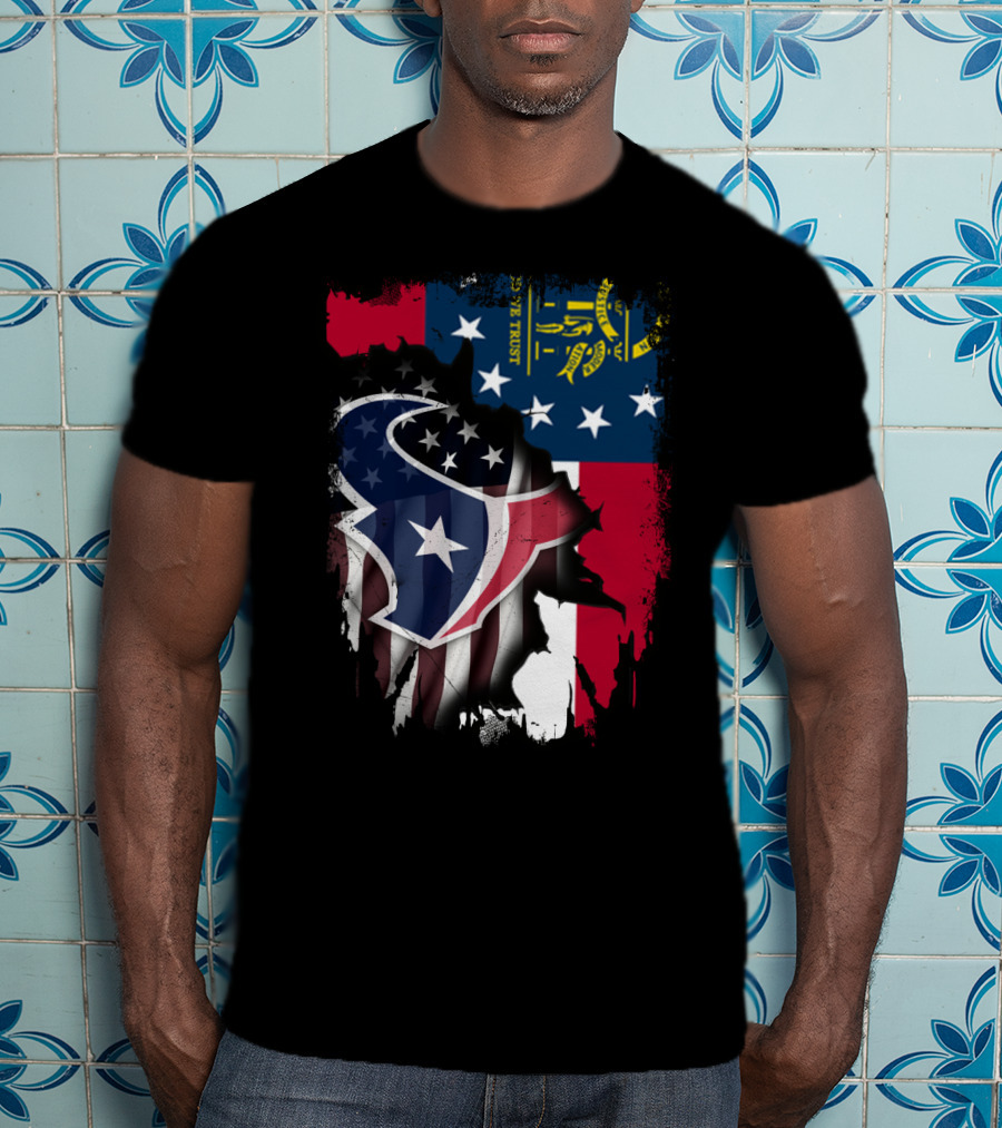 Georgia Flag With Texans Logo Fusion T-Shirt