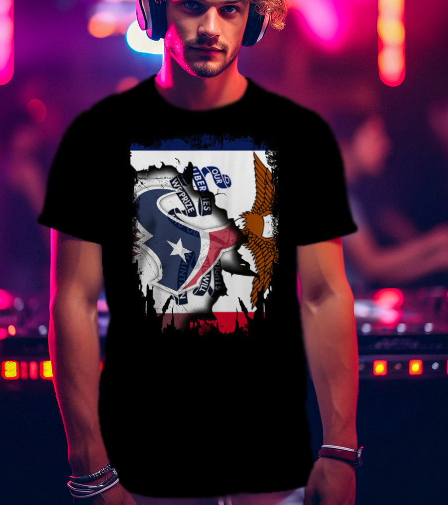 Iowa Flag And Texas Texans Symbol Unity T-Shirt
