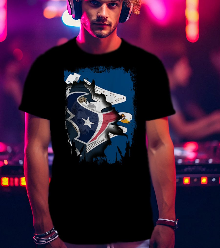 Together Louisiana With Texans Bald Eagle Hidden Flag Fusion T-Shirt