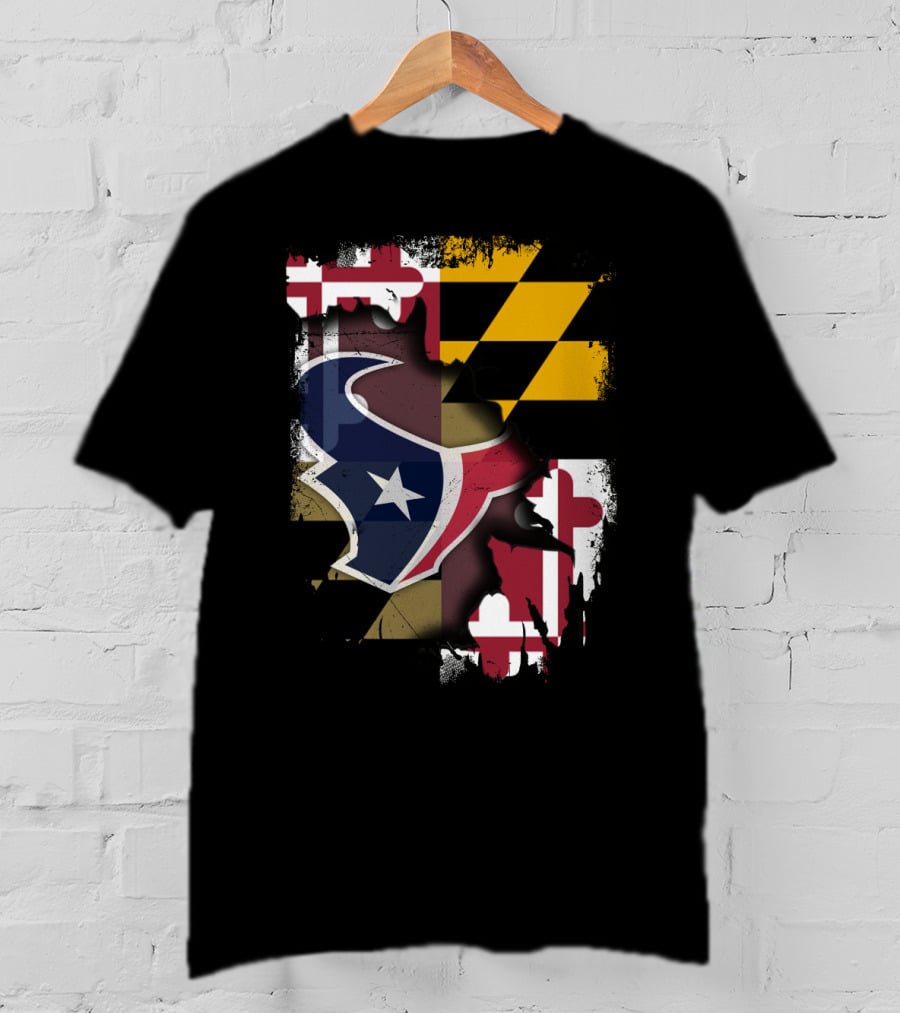Maryland Flag With Houston Texans Logo Fusion T-Shirt