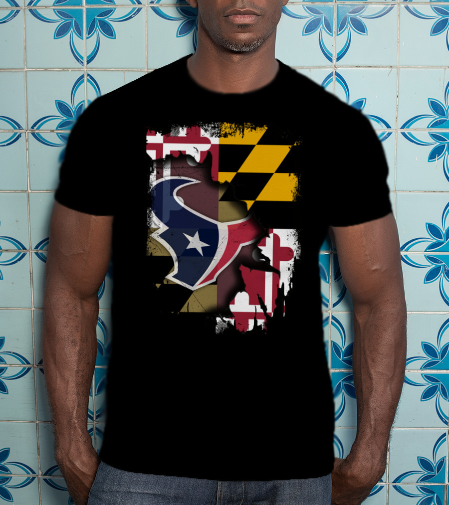 Maryland Flag With Houston Texans Logo Fusion T-Shirt
